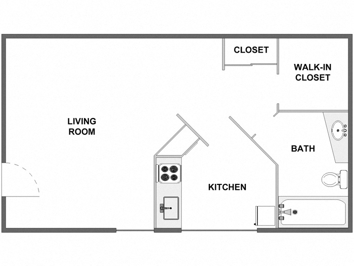 Floor plan for studio, 1 bath, 500 sqft